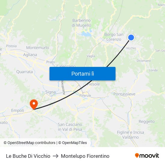 Le Buche Di Vicchio to Montelupo Fiorentino map