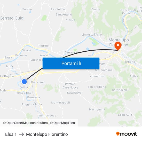 Elsa 1 to Montelupo Fiorentino map