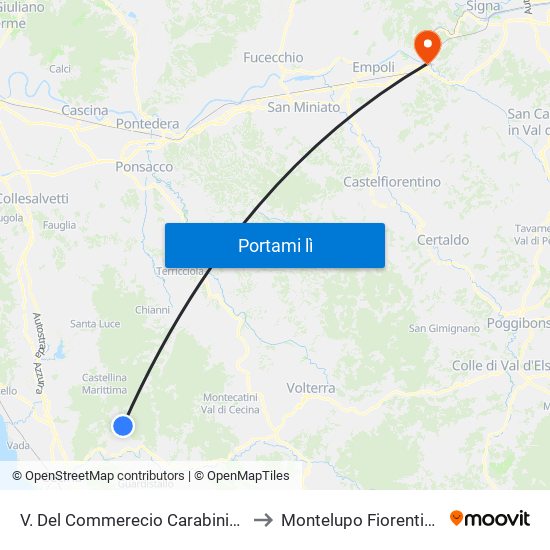 V. Del Commerecio Carabinieri to Montelupo Fiorentino map