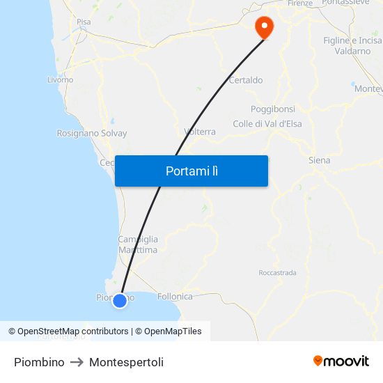 Piombino to Montespertoli map