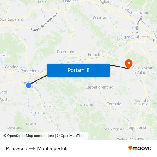 Ponsacco to Montespertoli map