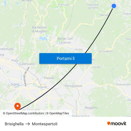 Brisighella to Montespertoli map