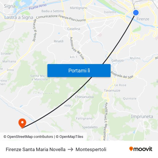 Firenze Santa Maria Novella to Montespertoli map