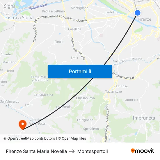 Firenze Santa Maria Novella to Montespertoli map