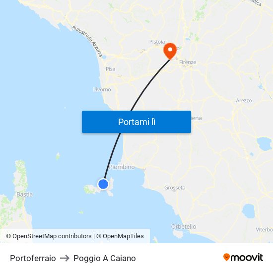 Portoferraio to Poggio A Caiano map