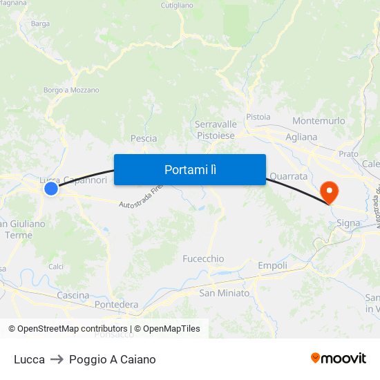 Lucca to Poggio A Caiano map