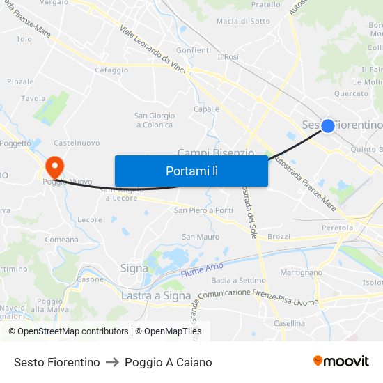 Sesto Fiorentino to Poggio A Caiano map
