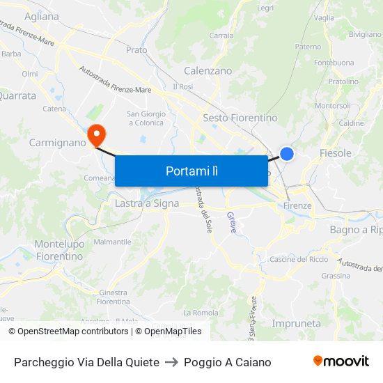 Parcheggio Via Della Quiete to Poggio A Caiano map