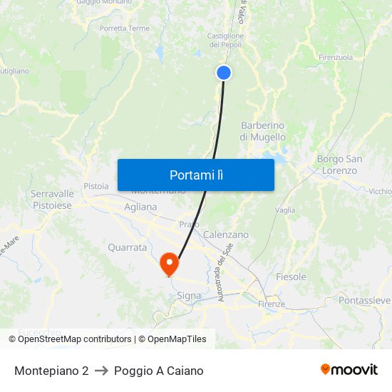 Montepiano 2 to Poggio A Caiano map