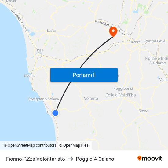 Fiorino P.Zza Volontariato to Poggio A Caiano map