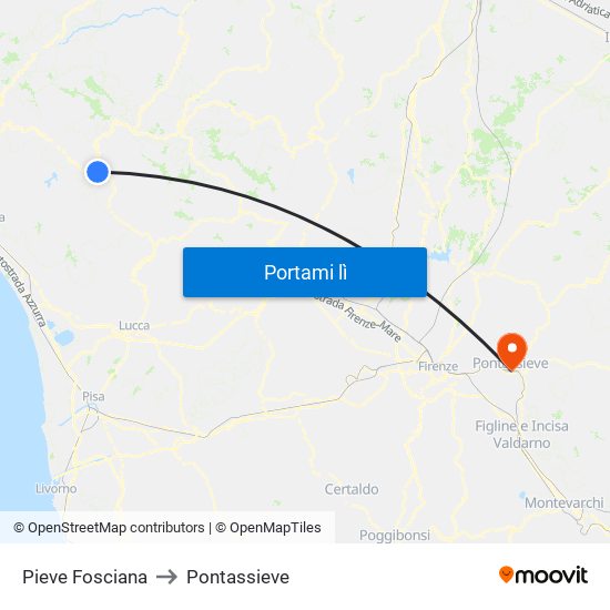 Pieve Fosciana to Pontassieve map