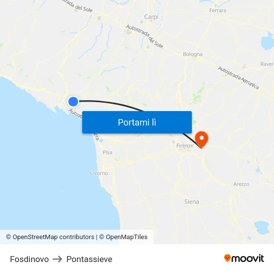 Fosdinovo to Pontassieve map