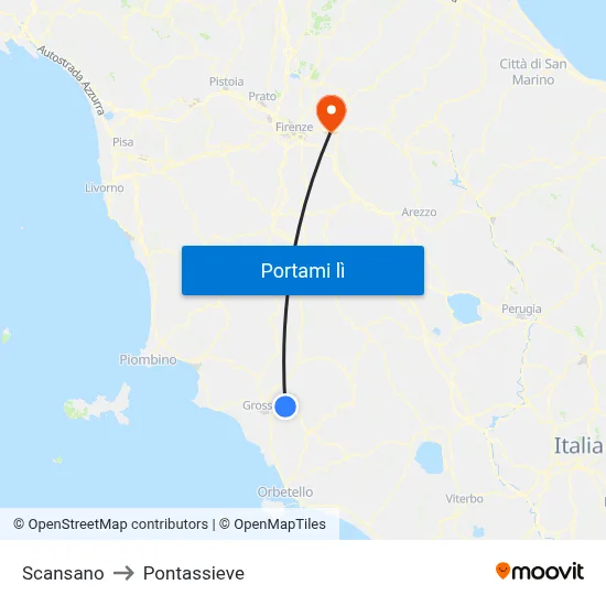 Scansano to Pontassieve map