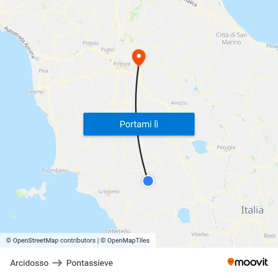 Arcidosso to Pontassieve map