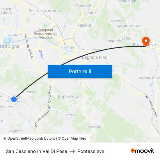 San Casciano In Val Di Pesa to Pontassieve map