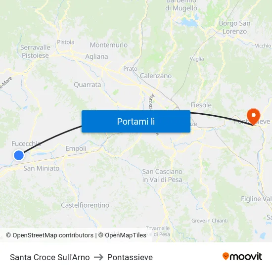 Santa Croce Sull'Arno to Pontassieve map