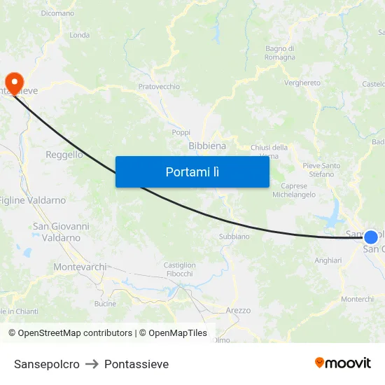 Sansepolcro to Pontassieve map