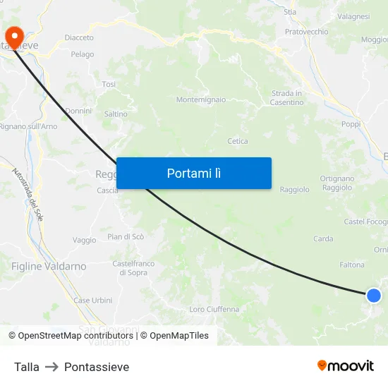 Talla to Pontassieve map