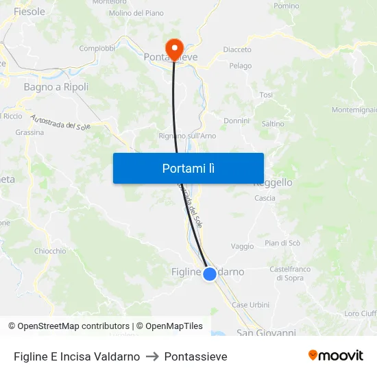 Figline E Incisa Valdarno to Pontassieve map