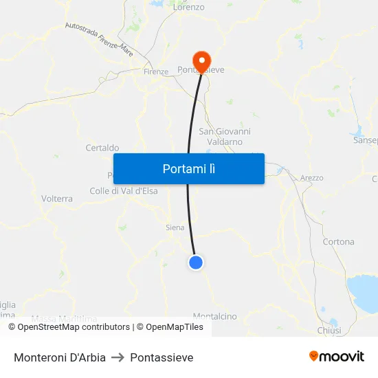 Monteroni D'Arbia to Pontassieve map