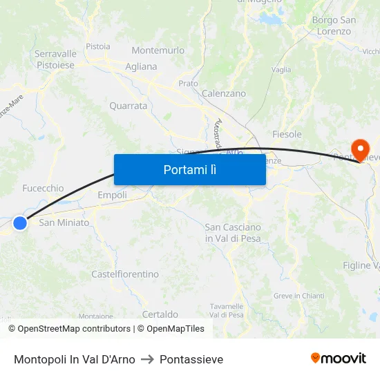 Montopoli In Val D'Arno to Pontassieve map