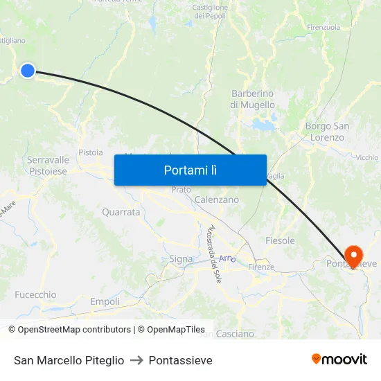 San Marcello Piteglio to Pontassieve map