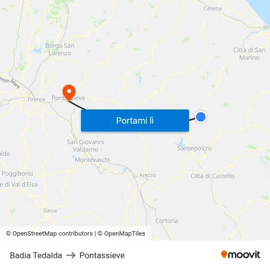 Badia Tedalda to Pontassieve map