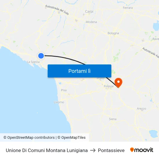 Unione Di Comuni Montana Lunigiana to Pontassieve map