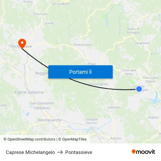 Caprese Michelangelo to Pontassieve map