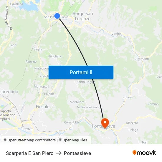 Scarperia E San Piero to Pontassieve map