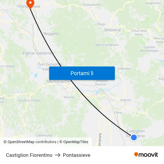 Castiglion Fiorentino to Pontassieve map