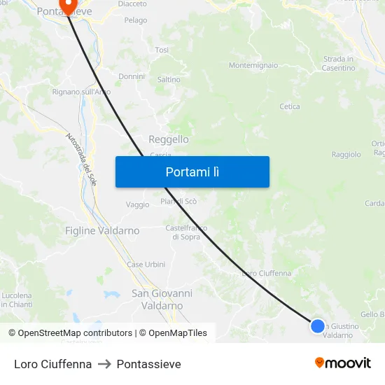 Loro Ciuffenna to Pontassieve map