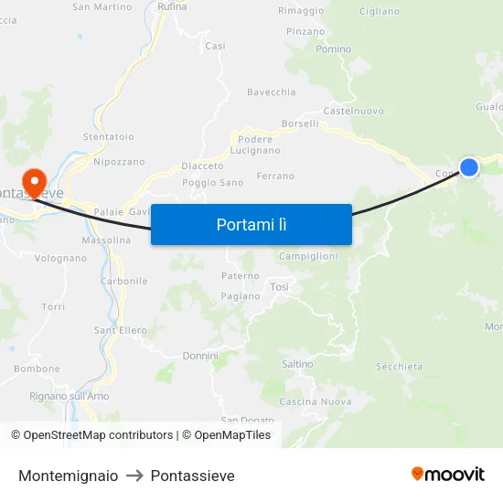 Montemignaio to Pontassieve map