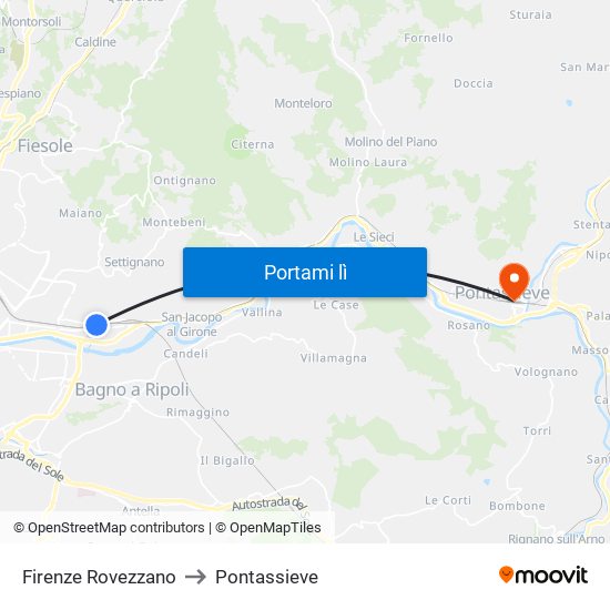 Firenze Rovezzano to Pontassieve map