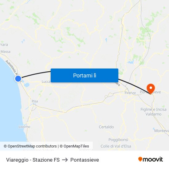 Viareggio Stazione FS to Pontassieve map