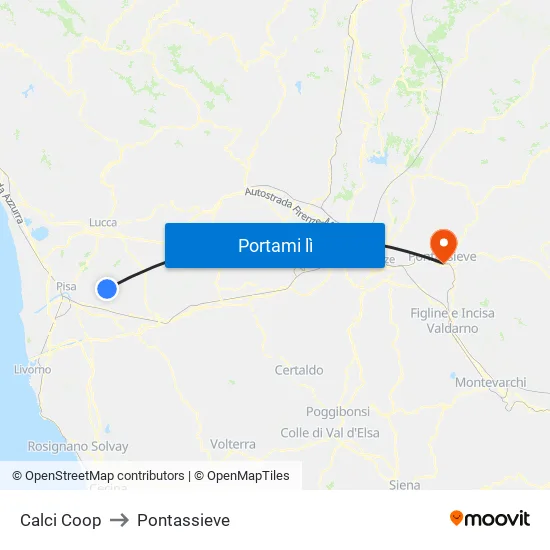 Calci Coop to Pontassieve map