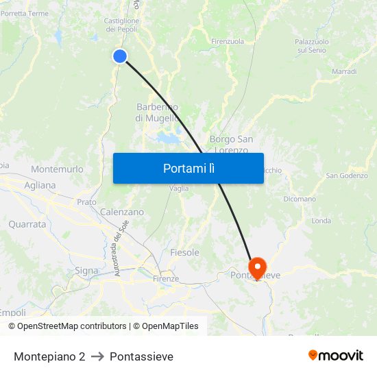 Montepiano 2 to Pontassieve map