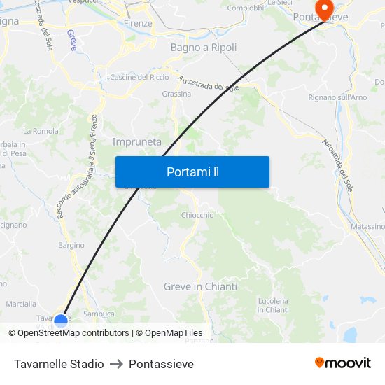 Tavarnelle Stadio to Pontassieve map
