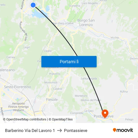 Barberino Via Del Lavoro 1 to Pontassieve map