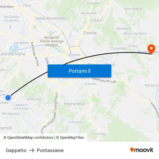 Geppetto to Pontassieve map