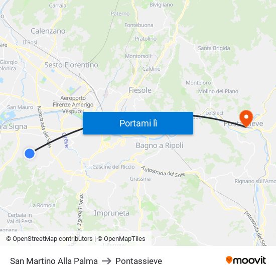 San Martino Alla Palma to Pontassieve map