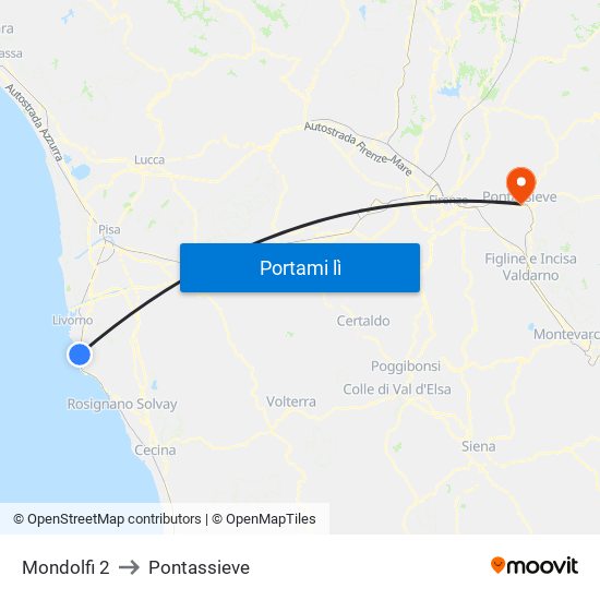 Mondolfi 2 to Pontassieve map