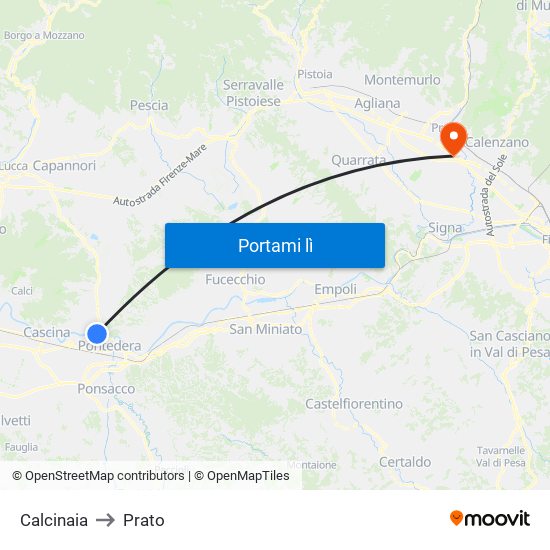 Calcinaia to Prato map