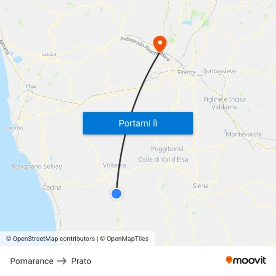 Pomarance to Prato map