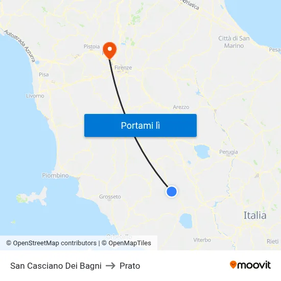San Casciano Dei Bagni to Prato map