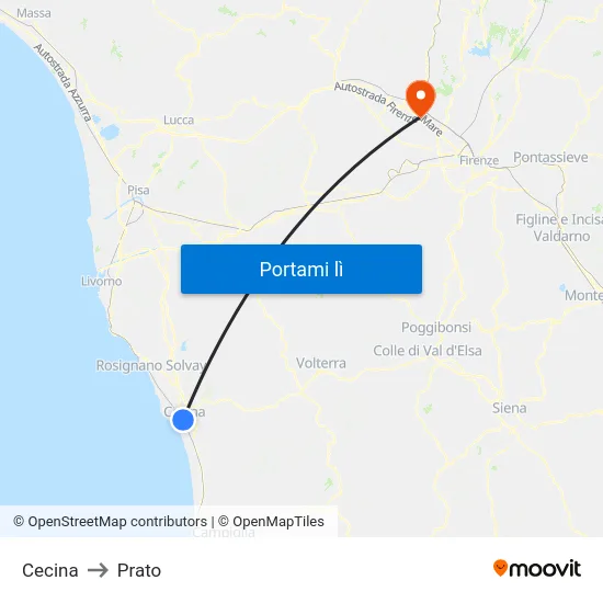 Cecina to Prato map