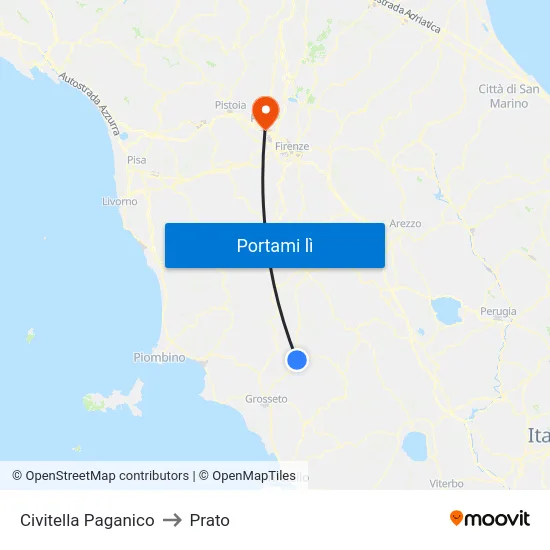 Civitella Paganico to Prato map