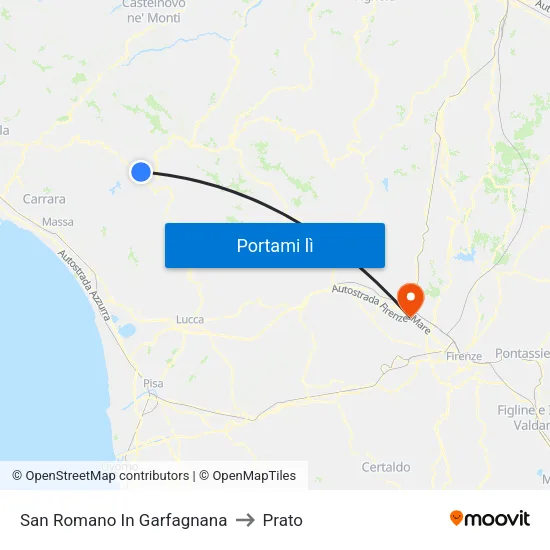 San Romano In Garfagnana to Prato map