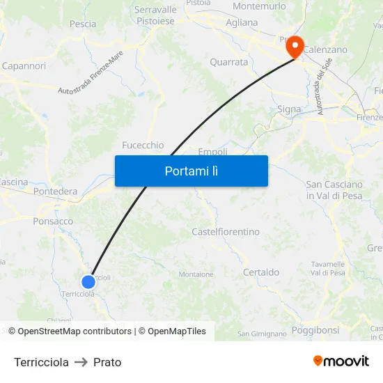Terricciola to Prato map