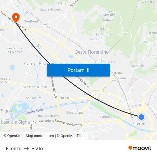 Firenze to Prato map